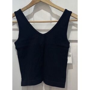 Old Navy Black Rib-Knit Seamless V-Neck Cropped Tank Top Size Medium